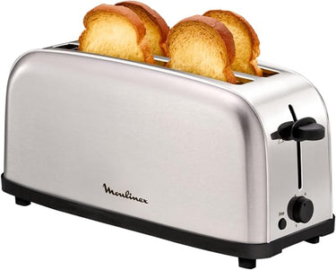 Moulinex Classic LS330D Tostador Acero Inoxidable, 2 Ranuras largas y anchas, 1400 W, 6 Posiciones Tostado, Función Stop y Bandeja Recogemigas, para Todo Tipo de Pan normal, de molde, artesano